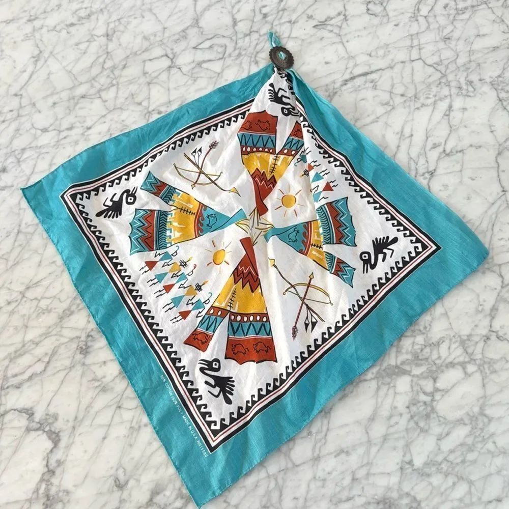 Vintage NWOT Native American Patterned Bandana Square Scarf 21 3/4”